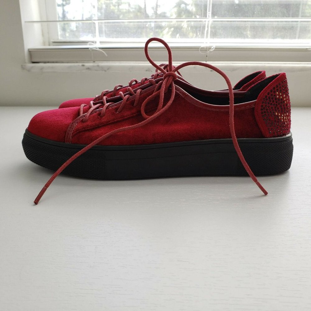 Migato Rare Burgandy Velvet Emoji Heel Sneaker - Picture 4 of 8
